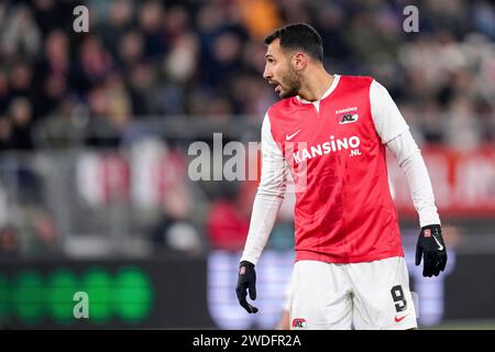 Alkmaar, Niederlande. Januar 2024. ALKMAAR, NIEDERLANDE - 20. JANUAR: Vangelis Pavlidis von AZ Alkmaar sieht beim niederländischen Eredivisie-Spiel zwischen AZ und PEC Zwolle im AFAS Stadion am 20. Januar 2024 in Alkmaar an. (Foto von Patrick Goosen/Orange Pictures) Credit: dpa/Alamy Live News Stockfoto