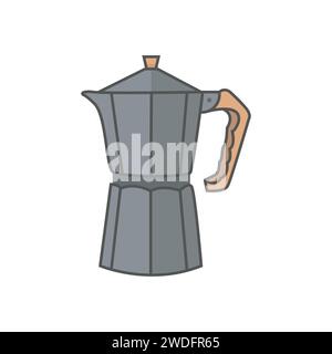 Italienische Geysir-Kaffeemaschine im flachen Zeichentrickstil. Alternative Methoden der Kaffeezubereitung. Vektorabbildung. Vektordarstellung isola Stock Vektor