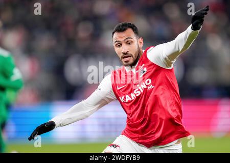 Alkmaar, Niederlande. Januar 2024. ALKMAAR, NIEDERLANDE - 20. JANUAR: Vangelis Pavlidis von AZ Alkmaar gestuert während des niederländischen Eredivisie-Spiels zwischen AZ und PEC Zwolle im AFAS Stadion am 20. Januar 2024 in Alkmaar, Niederlande. (Foto von Patrick Goosen/Orange Pictures) Credit: dpa/Alamy Live News Stockfoto