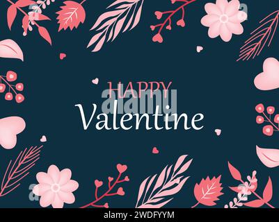 Nahtloses „Happy Valentine“-Blumenmuster mit süßen Blumen Stock Vektor