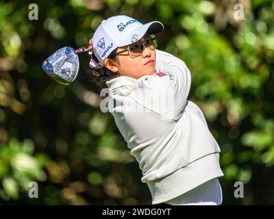 Orlando, FL, USA. Januar 2024. Rose Zhang beim ersten Abschlag während der dritten Runde des Hilton Grand Vacations Tournament of Champions im Lake Nona Golf & Country Club in Orlando, FL. Romeo T Guzman/CSM/Alamy Live News Stockfoto