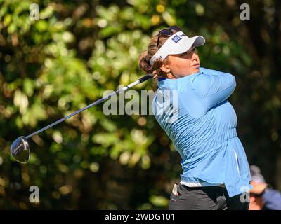 Orlando, FL, USA. Januar 2024. Alexa Pano auf dem ersten Abschlag während der dritten Runde des Hilton Grand Vacations Tournament of Champions im Lake Nona Golf & Country Club in Orlando, FL. Romeo T Guzman/CSM/Alamy Live News Stockfoto