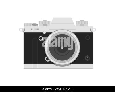 Alte alte Filmkamera isoliert auf weißem Hintergrund. Retro-Fotokamera in Grau Silber und Schwarz. Vektorabbildung. Detailliertes realistisches Symbol Stock Vektor