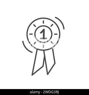 Siegerrosette für Reitdressur oder Springwettbewerb. Einfaches Symbol für minimales Konturenband. Verleihung einer Medaille im flachen Stil. Trendig, modern, 1st winn Stock Vektor