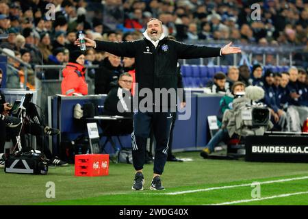 Gelsenkirchen, Deutschland. Januar 2024. Gelsenkirchen, Deutschland, 2024-1-20, Veltins Arena, 2. Bundesliga: FC Schalke 04 - Hamburger SV Bild: Cheftrainer Tim Walter (Hamburger SV) gestikuliert,/DFB/DFL DIE VERWENDUNG VON FOTOGRAFIEN ALS BILDSEQUENZEN UND/ODER QUASI-VIDEO ist VERBOTEN. Quelle: dpa/Alamy Live News Stockfoto