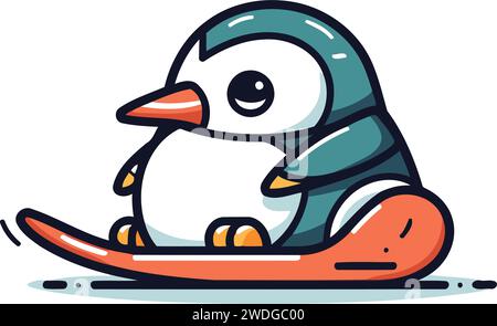 Süßer Pinguin auf Skiern. Vektorillustration im Cartoon-Stil. Stock Vektor