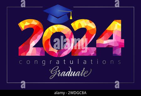 Abschlussballeinladung, Diplomdesign, Zertifikatkonzept für Klasse 2024. Glückwunsch Absolventen Postkarte. Timeline-Post in sozialen Medien. Vektorillustr Stock Vektor