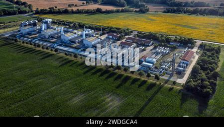Luftaufnahme der Erdgas-Kompressorstation Mallnow der GASCADE Gastransport GmbH, Mallnow Stockfoto