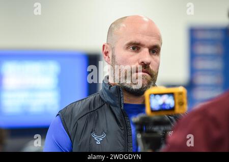 Wakefield, England – 19. Januar 2024: Liam Finn Head Coach von Halifax Panthers. Rugby League Championship, League One & 1895 Cup. Staffel Launch und Media Day im DIY Kitchens Stadium, Wakefield, UK Dean Williams Stockfoto