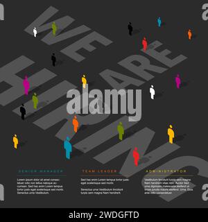 Wir stellen minimalistische dunkle Flyer Banner Header Social Media Post Vorlage - dunkle Version mit großen Texten und farbigen Menschen Symbole mit Schatten auf g Stock Vektor