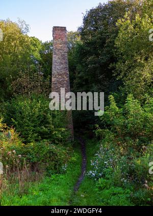 Alter, stillgelegter Ziegelschornstein in Greenfield Mill und Batteriewerk, Greenfield Valley Heritage Park, Holywell, Flintshire, Wales Stockfoto