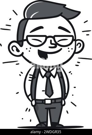 Cartoon-Illustration eines glücklichen Geschäftsmannes mit Brille und Stehen. Stock Vektor