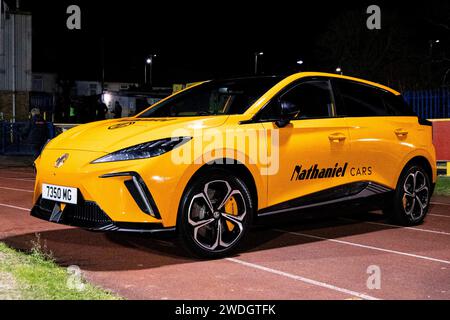 Barry, Großbritannien. Januar 2024. MG4 auf dem Display. Die New Saints gegen Swansea City u21im Nathaniel MG Cup Finale im Jenner Park am 20. Januar 2024. Quelle: Lewis Mitchell/Alamy Live News Stockfoto