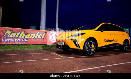 Barry, Großbritannien. Januar 2024. MG4 auf dem Display. Die New Saints gegen Swansea City u21im Nathaniel MG Cup Finale im Jenner Park am 20. Januar 2024. Quelle: Lewis Mitchell/Alamy Live News Stockfoto