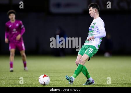 Barry, Großbritannien. Januar 2024. Rory Holden von TNS in Aktion. Die New Saints gegen Swansea City u21im Nathaniel MG Cup Finale im Jenner Park am 20. Januar 2024. Quelle: Lewis Mitchell/Alamy Live News Stockfoto