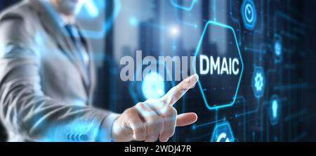 Messung Definieren Analysieren Kontrolle Verbessern. Six Sigma DMAIC industrielle Innovation Technologie Qualitätskontrollkonzept Stockfoto