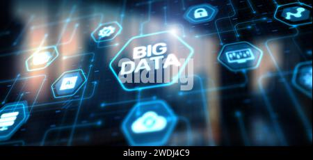 Big Data – abstrakte Welt und Globus – Symbol. Big-Data-Symbol und moderne Schnittstelle Stockfoto