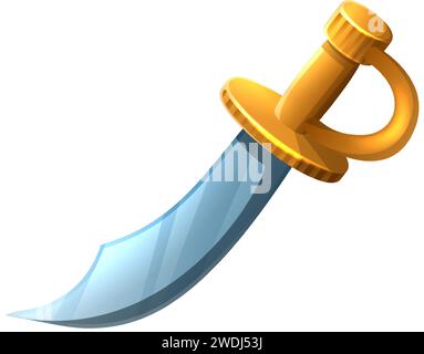 Illustration eines Zeichentrickstils. Piratenschwert mit goldenem Griff. Stock Vektor