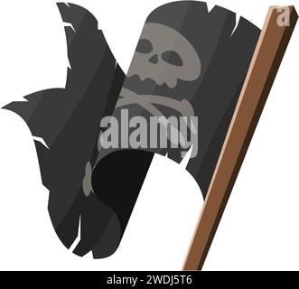 Illustration eines Zeichentrickstils. Schwarze Piratenflagge. Isoliert auf weißem Hintergrund. Stock Vektor