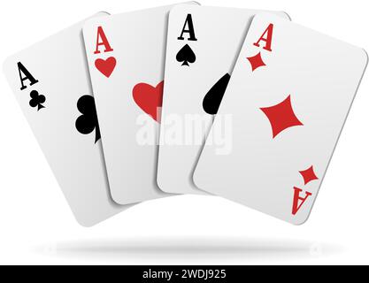 Realistische Vektorsymbole Set von Ass-Spielkarten. Isoliert auf weißem Hintergrund. Stock Vektor