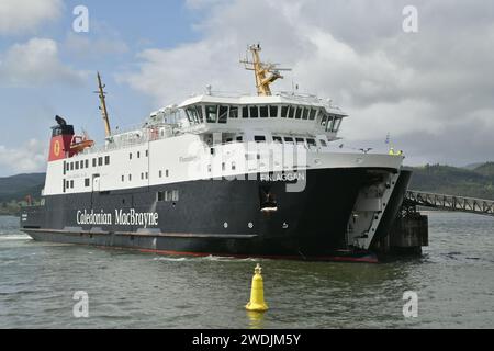 MV Finlaggan am Fährterminal in Kennacraig, Schottland Stockfoto