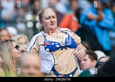 Melbourne, Australien. Januar 2024. Ein Fan bei einem Spiel in der 4. Runde der Men's Singles zwischen ALEX DE MINAUR aus Australien und ANDREY RUBLEV aus der Russischen Föderation in der Rod Laver Arena am 8. Tag der Australian Open 2024 in Melbourne, Australien. Sydney Low/Cal Sport Media/Alamy Live News Stockfoto