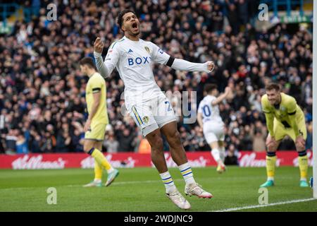 Leeds, Großbritannien. Januar 2024. Georgina Rutter von Leeds United feiert das Eröffnungstor für Leeds in der ersten Hälfte des Sky Bet Championship Matches Leeds United gegen Preston North End in der Elland Road, Leeds, Großbritannien, 21. Januar 2024 (Foto: James Heaton/News Images) in Leeds, Großbritannien am 21. Januar 2024. (Foto: James Heaton/News Images/SIPA USA) Credit: SIPA USA/Alamy Live News Stockfoto