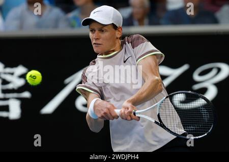 Melbourne Park, Melbourne, Victoria, Australien. Januar 2024. Australian Open Tennis Championship Day 8; Jannik Sinner (ITA) während des Spiels der vier Einzel-Runde gegen Karen Khachanov Credit: Action Plus Sports/Alamy Live News Stockfoto