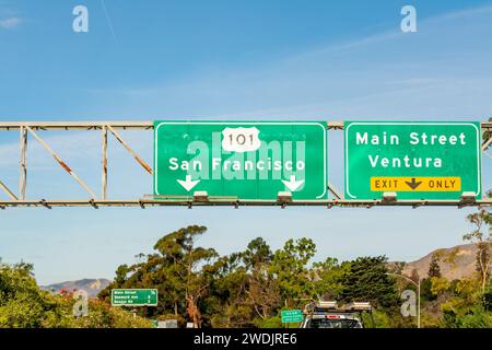 Schild nach San Francisco auf dem Highway 101 in Richtung Norden. Kalifornien, USA Stockfoto