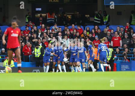 London, Großbritannien. 21. Januar 2024; Stamford Bridge, London, England: Womens Super League Football, Chelsea gegen Manchester United; Lauren James aus Chelsea feiert ihr Tor in der 5. Minute für 1:0. Beschreibung: Action Plus Sports Images/Alamy Live News Stockfoto