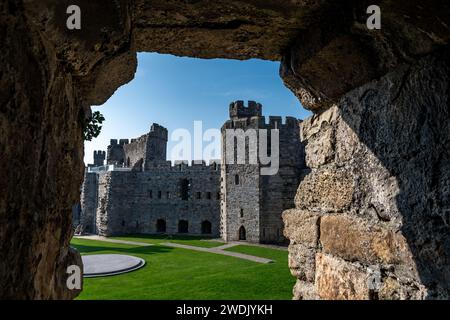 Einblick in Caernarfon Castle, Eine mittelalterliche Festung in Nordwales, Großbritannien Stockfoto