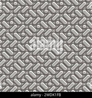 Gestochenes Metall, nahtloser Hintergrund. Nahtlose High-Resolution-Textur (8000x8000) von Metallwand oder -Boden. Eisen Diamantplatten Industrie realistisches nahtloses Muster. Stockfoto