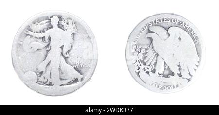 Old Vintage Trased Walking Liberty Half Dollar ist eine silberne 50-Cent-Münze, die von der US-amerikanischen S Mint von 1916 bis 19 ausgegeben wurde Stockfoto