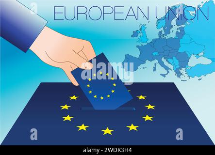 Europäische Union, Wahlbox, Wahlen zum Europäischen parlament, Flagge und Karte, Vektorillustration Stock Vektor