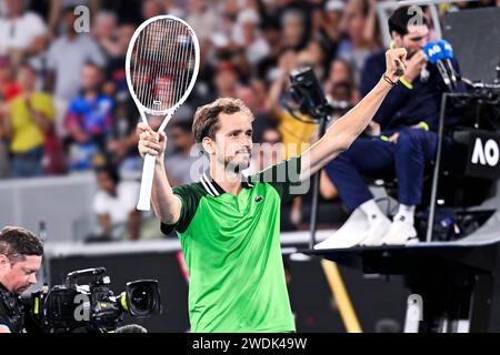 Melbourne, Australie. Januar 2024. Daniil Medwedev während des Australian Open AO 2024 Grand Slam Tennis Turniers am 20. Januar 2024 im Melbourne Park in Australien. Foto Victor Joly/DPPI Credit: DPPI Media/Alamy Live News Stockfoto