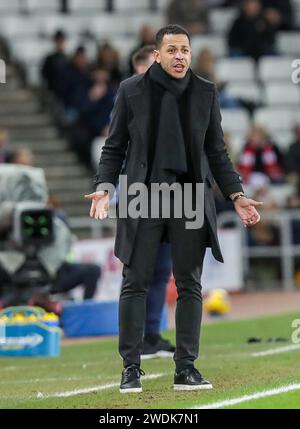 Manager von Hull City, Liam Rosenior - Sunderland V Hull City, Sky Bet Championship, Stadium of Light, Sunderland, Großbritannien - 19. Januar 2024 nur redaktionelle Verwendung - es gelten Einschränkungen bei DataCo Stockfoto