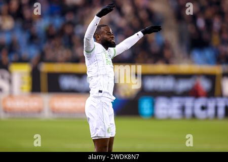 Arnheim, Niederlande. Januar 2024. ARNHEM, NIEDERLANDE - 21. JANUAR: Lutshare Geertruida aus Feyenoord feiert das erste Tor während des niederländischen Eredivisie-Spiels zwischen Vitesse und Feyenoord in Gelredome am 21. Januar 2024 in Arnhem, Niederlande. (Foto von Peter Lous/Orange Pictures) Credit: Orange Pics BV/Alamy Live News Stockfoto
