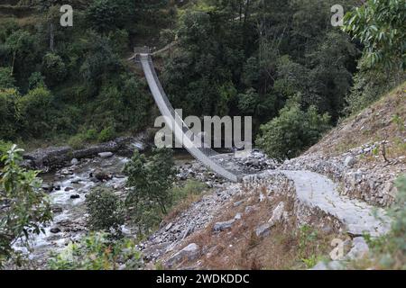 ong-Hängebrücke in nepal, gandaki, Birethanti Stockfoto