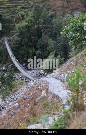 ong-Hängebrücke in nepal, gandaki, Birethanti Stockfoto