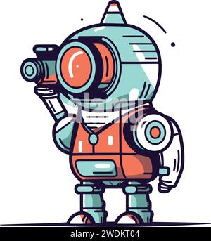 Cartoon-Roboter. Vektor-Illustration eines niedlichen Roboters mit einer Kamera. Stock Vektor
