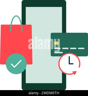 Jetzt kaufen, später bezahlen, isolierte Symbole, Zahlungen und Einkaufskonzepte Stock Vektor