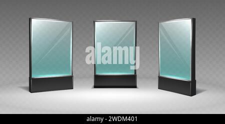 Realistische Vektor-Symbol-Display-Glasständer oder Acryltischzelt. Vorder- und Seitenansicht. Leerer Menürahmen. Stock Vektor