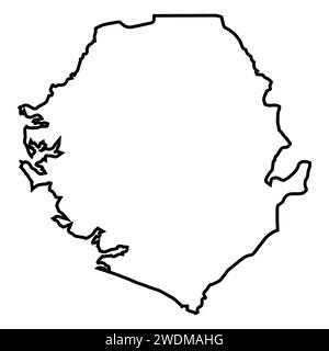 Schwarze Umrisskarte des afrikanischen Landes Sierra Leone auf weißem Hintergrund Stockfoto