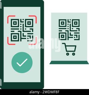 QR-Code-Scan und mobile Zahlung, isoliertes Symbol Stock Vektor