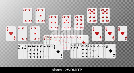 Abbildung eines realistischen Vektorsymbols. Volles Kartenspiel mit Poker. Isoliert auf transparentem Hintergrund. Stock Vektor