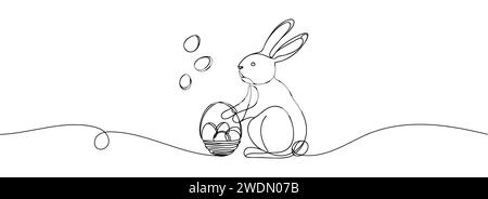 Osterhase mit farbigen Eiern in einer Zeile. Stock Vektor