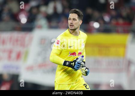 Leipzig, Deutschland. Januar 2024. Janis Blaswich vom RB Leipzig wurde beim Fußballspiel der Bundesliga 2023/24 zwischen RB Leipzig und Bayer Leverkusen in der Red Bul Arena Leipzig im Einsatz gesehen. Endergebnis; RB Leipzig 2:3 Bayer Leverkusen. (Foto: Grzegorz Wajda/SOPA Images/SIPA USA) Credit: SIPA USA/Alamy Live News Stockfoto