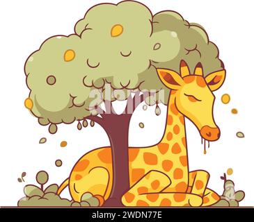 Giraffe unter dem Baum. Vektorillustration im Cartoon-Stil. Stock Vektor