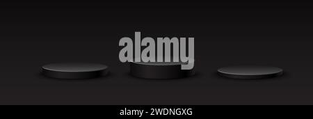 Set aus realistischem runden Vektortisch auf dunklem Hintergrund. Stock Vektor