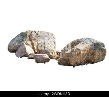 Gruppierung von Felsen und Felsbrocken mit unterschiedlichen Farben, Texturen und Größen Stockfoto